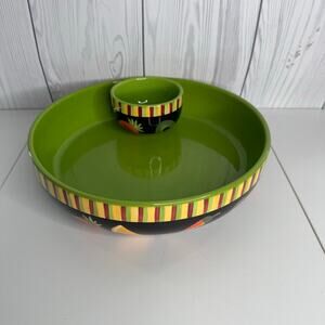 Crate & Barrel Pimenta Caliente Chip & Dip line Green Serving Set Vintage Y2K